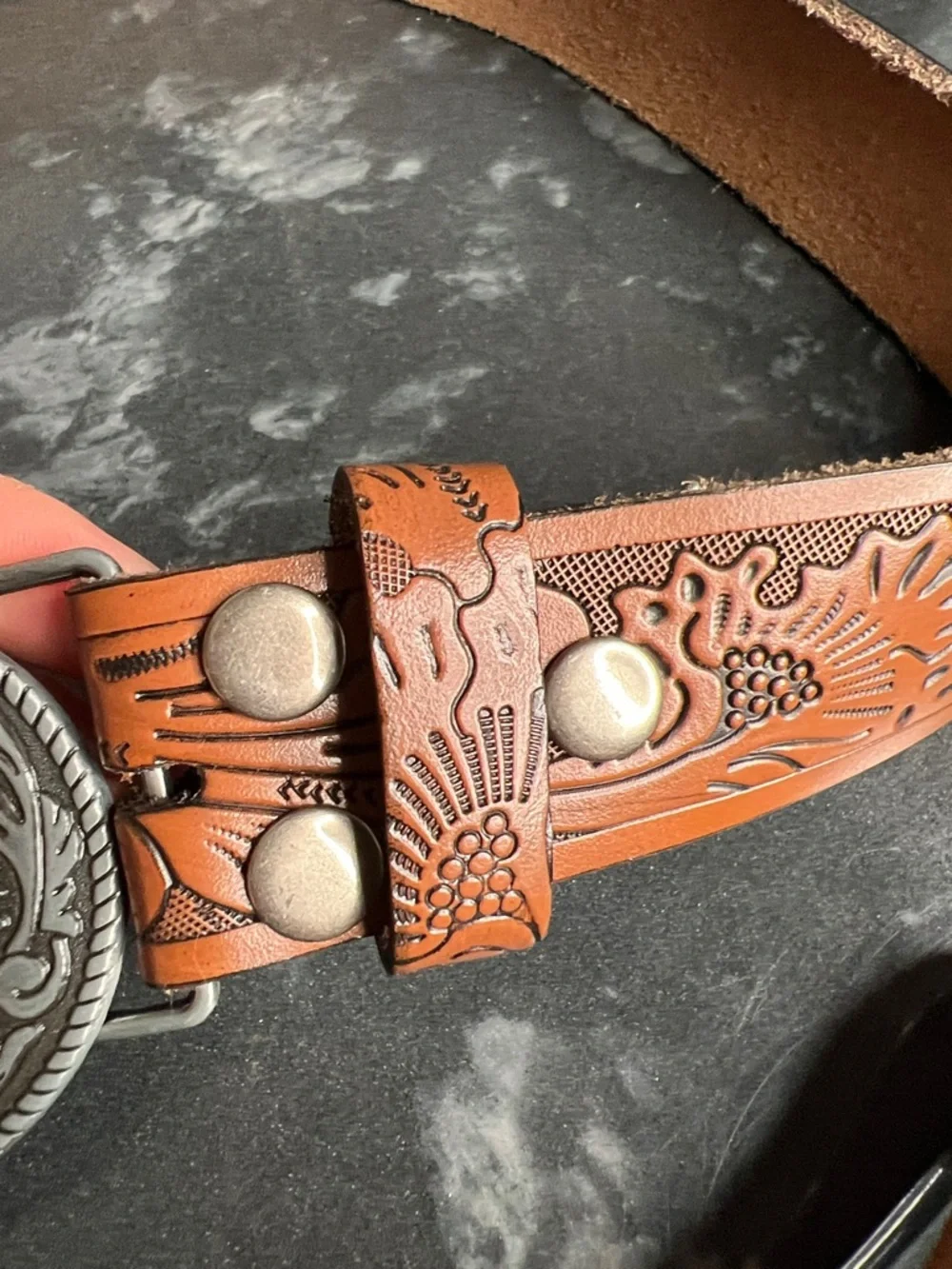 Western Floral Engraved Embossed Tooled Genuine Leather Belt